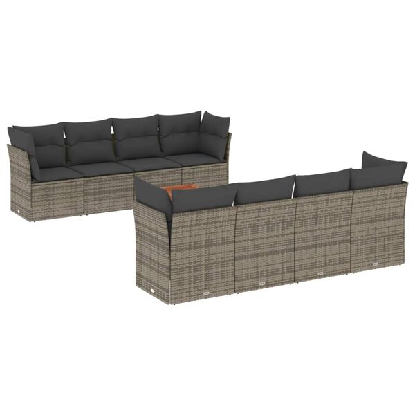 vidaXL Salon de jardin 9 pcs avec coussins gris r&eacute;sine tress&eacute;e