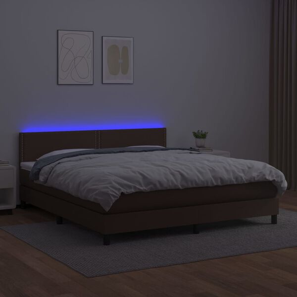 vidaXL Sommier &agrave; lattes de lit avec matelas et LED Marron 160x200cm
