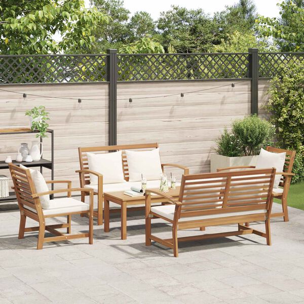 vidaXL Ensemble de canap&eacute; de jardin 5 pcs Naturel Bois de teck massif
