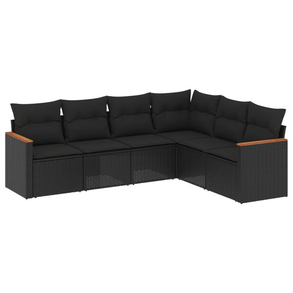 vidaXL Salon de jardin 6 pcs avec coussins noir r&eacute;sine tress&eacute;e