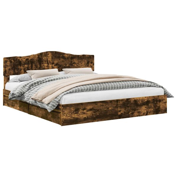 vidaXL Lit de Rangement Ch&ecirc;ne fum&eacute; 200 x 200 cm Bois d'ing&eacute;nierie