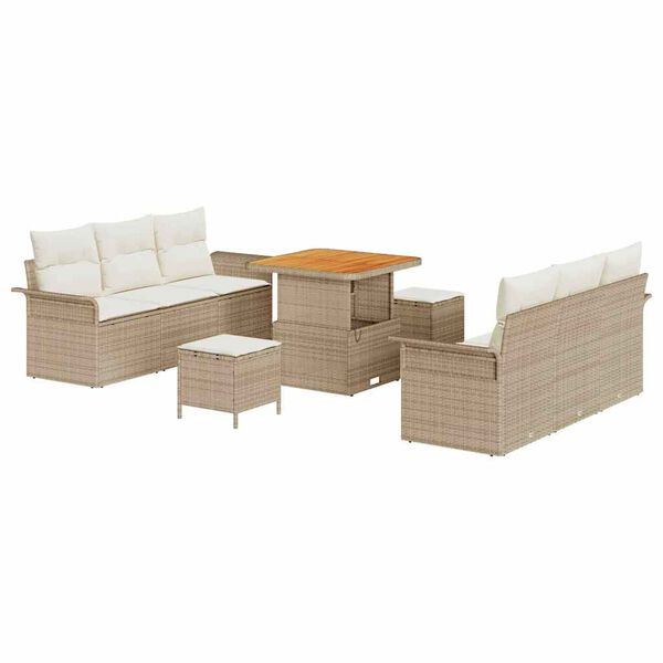 vidaXL Ensemble de canap&eacute; de jardin avec coussin 9 pcs Beige et cr&egrave;me
