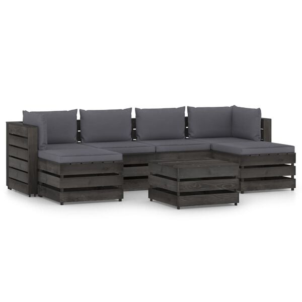 vidaXL Salon de jardin 7 pcs avec coussins Bois impr&eacute;gn&eacute; de gris