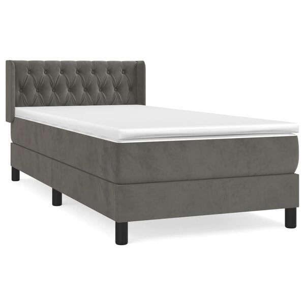 vidaXL Sommier &agrave; lattes de lit et matelas Gris fonc&eacute; 90x190 cm Velours