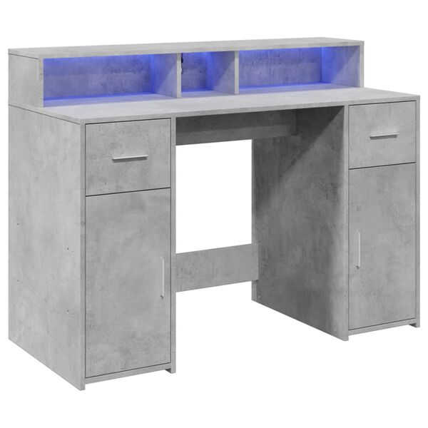 vidaXL Bureau et lumières LED gris béton 120x55x91cm bois d'ingénierie