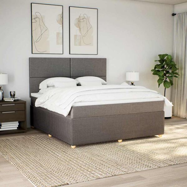 vidaXL Sommier &agrave; lattes de lit avec matelas Taupe 180x200 cm Tissu