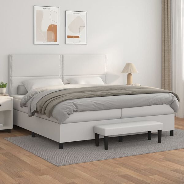 vidaXL Sommier &agrave; lattes de lit avec matelas Blanc 200x200cm Similicuir