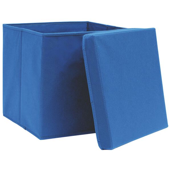 vidaXL Bo&icirc;tes de rangement avec couvercle 4 pcs Bleu 32x32x32 cm Tissu