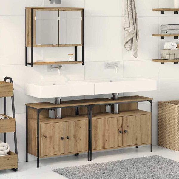 vidaXL Ensemble de mobilier de salle de bain avec &eacute;tag&egrave;re 3 pcs Marron
