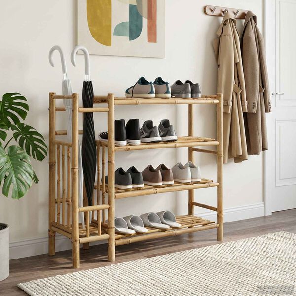 vidaXL Rack &agrave; chaussures avec &eacute;tag&egrave;re Naturel 88 x 27 x 80 cm Bambou