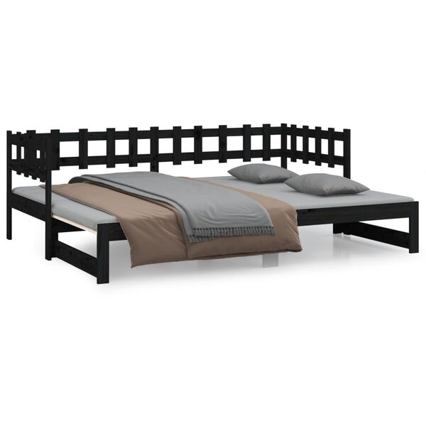 vidaXL Lit coulissant sans matelas noir 2x(90x190) cm