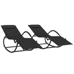 vidaXL Chaises longues &agrave; bascule 2 pcs Noir Acier et textil&egrave;ne