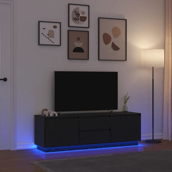 vidaXL Meuble TV avec lumières LED chêne noir 160,5x41x50 cm