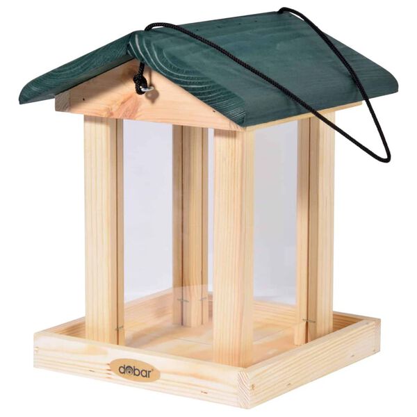 dobar Mangeoire &agrave; oiseaux avec silo bois naturel et vert