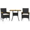 vidaXL Ensemble &agrave; manger de jardin et coussins 3 pcs noir rotin acacia
