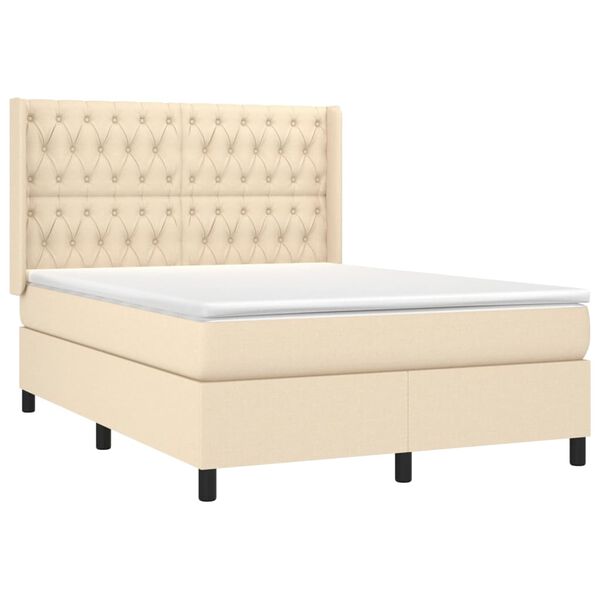 vidaXL Sommier &agrave; lattes de lit avec matelas Cr&egrave;me 140x200 cm Tissu