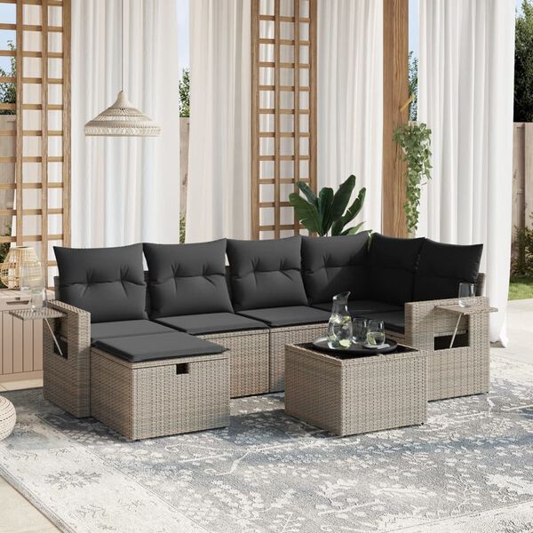 vidaXL Salon de jardin avec coussins 7 pcs gris résine tressée