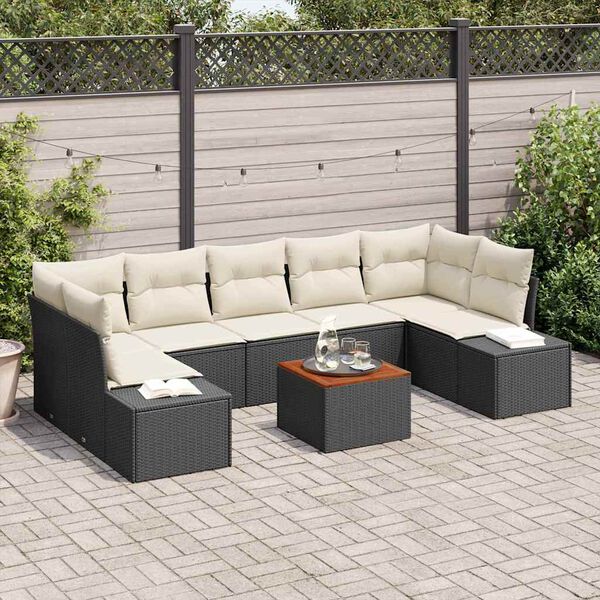 vidaXL Ensemble de canap&eacute; de jardin avec coussin 8 pcs Noir polyrotin