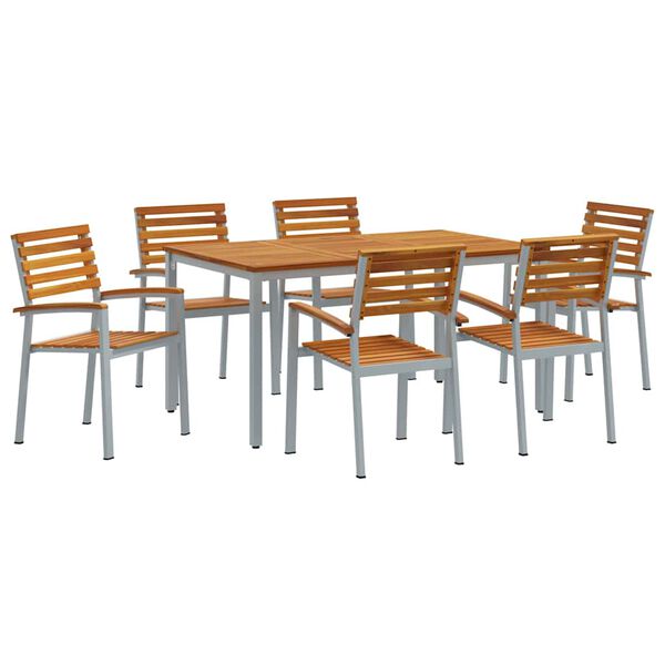 vidaXL Ensemble de salle à manger pour jardin 7 pcs Gris et marron