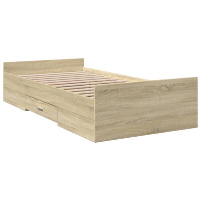 vidaXL Cadre de lit et tiroirs chêne sonoma 90x190cm bois d'ingénierie