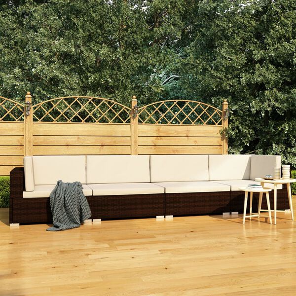 vidaXL Salon de jardin 4 pcs avec coussins r&eacute;sine tress&eacute;e marron
