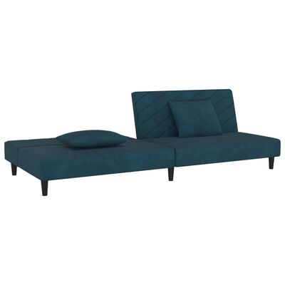vidaXL Canapé-lit à 2 places avec deux oreillers bleu velours