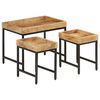 vidaXL Tables basses gigognes 3pcs bois de manguier massif brut et fer