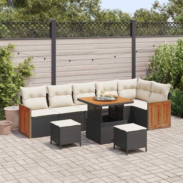 vidaXL Ensemble de canap&eacute; de jardin avec coussin 9 pcs Noir et Cr&egrave;me