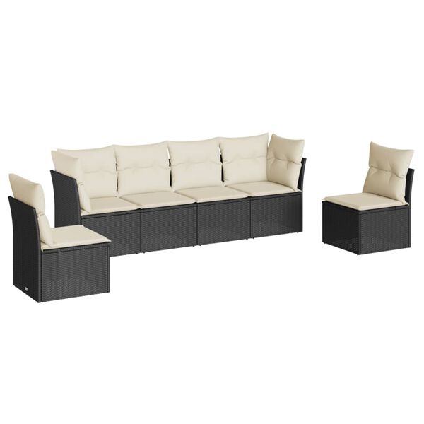 vidaXL Salon de jardin 6 pcs avec coussins noir r&eacute;sine tress&eacute;e