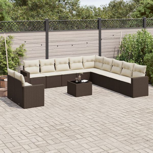 vidaXL Salon de jardin avec coussins 12 pcs marron r&eacute;sine tress&eacute;e