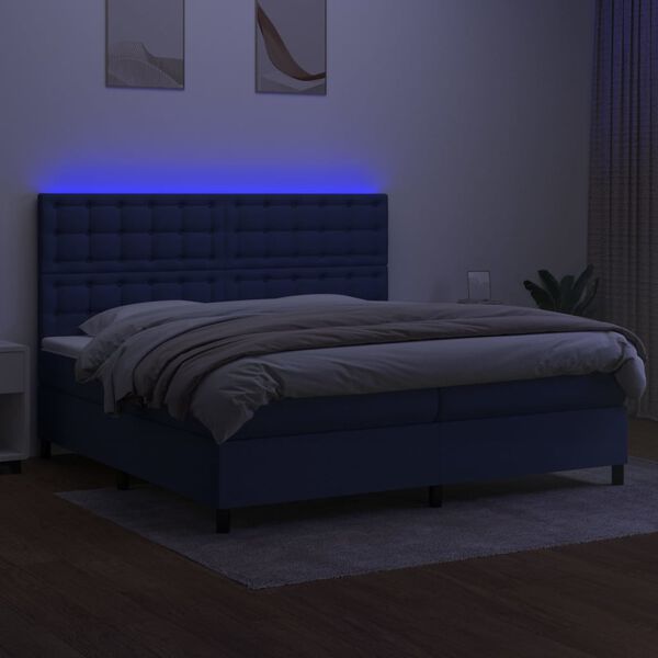 vidaXL Sommier &agrave; lattes de lit et matelas et LED Bleu 200x200 cm Tissu