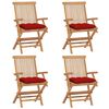 vidaXL Chaises pliantes avec coussins rouges, 4 pi&egrave;ces, en bois de teck massif