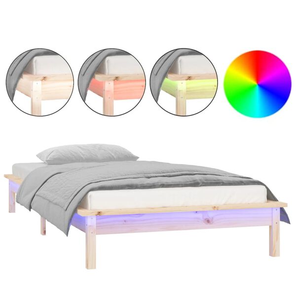 vidaXL Cadre de lit &agrave; LED sans matelas 90x200 cm bois massif