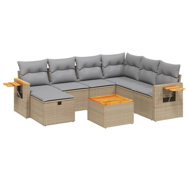 vidaXL Salon de jardin avec coussins 8pcs m&eacute;lange beige r&eacute;sine tress&eacute;e