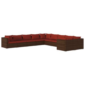 vidaXL Salon de jardin 10 pcs avec coussins R&eacute;sine tress&eacute;e Marron