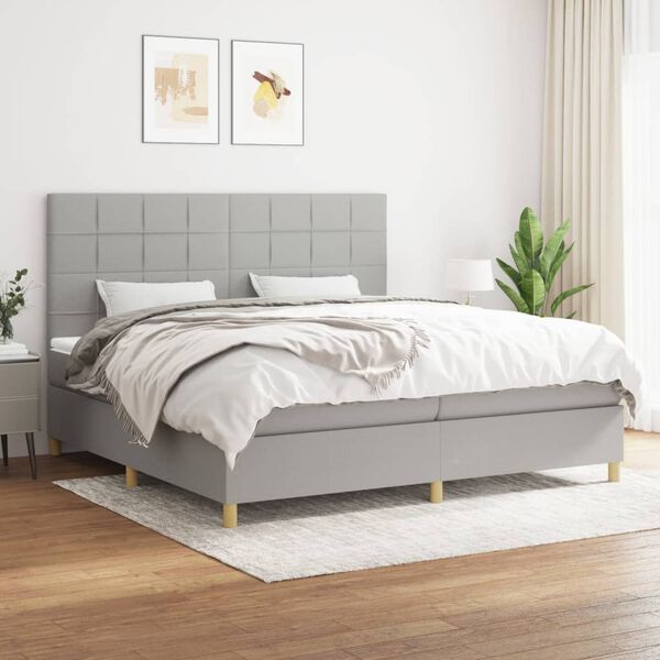 vidaXL Sommier &agrave; lattes de lit avec matelas Gris clair 200x200cm Tissu