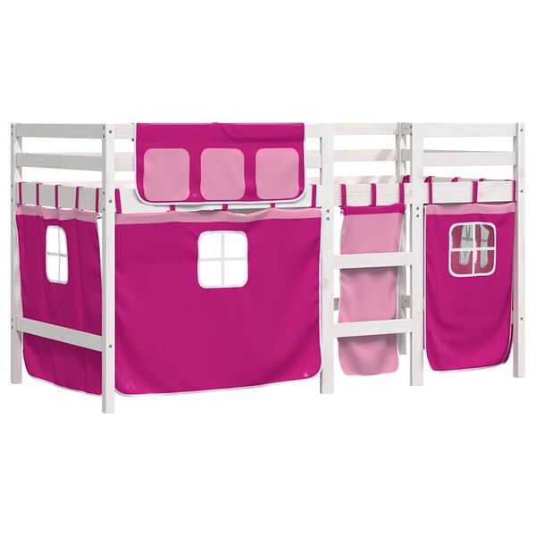 vidaXL Lit mezzanine enfants avec rideaux sans matelas rose 90x190 cm