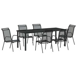 vidaXL Ensemble de salle &agrave; manger pour jardin 7 pc Noir