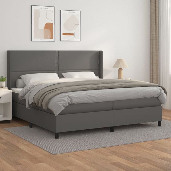 vidaXL Sommier &agrave; lattes de lit avec matelas Gris 200x200 cm Similicuir