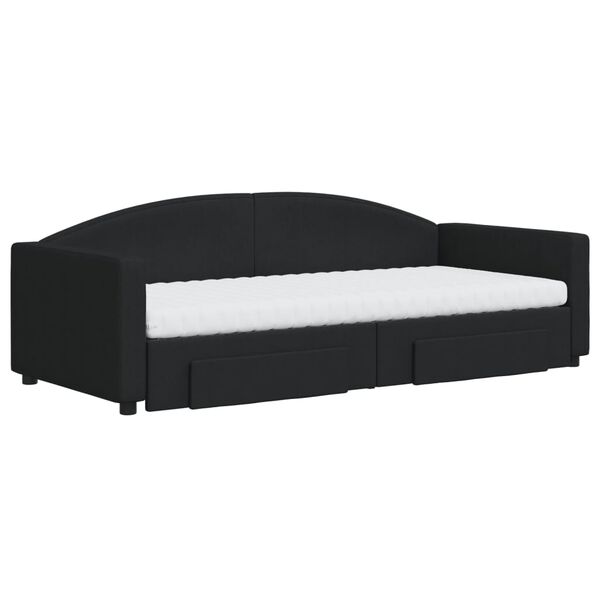vidaXL Lit de jour avec gigogne et tiroirs noir 90x200 cm tissu