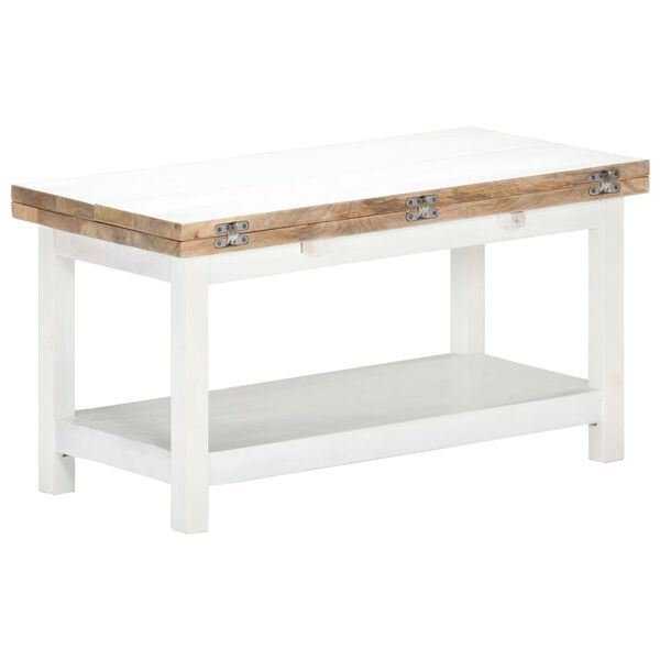 vidaXL Table basse extensible blanc 90x(45-90)x45 cm bois de manguier