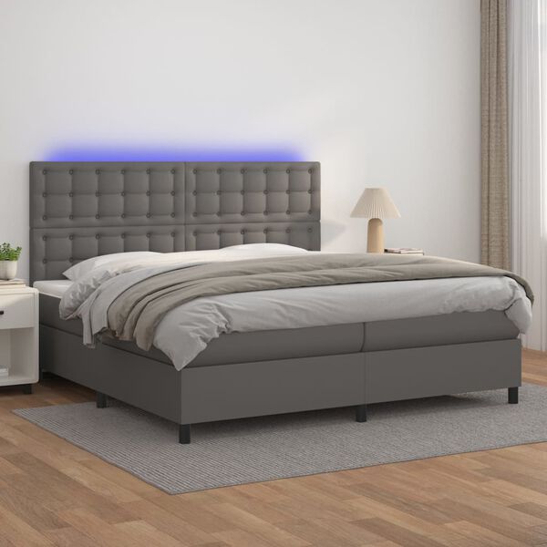 vidaXL Sommier &agrave; lattes de lit avec matelas et LED Gris 200x200 cm