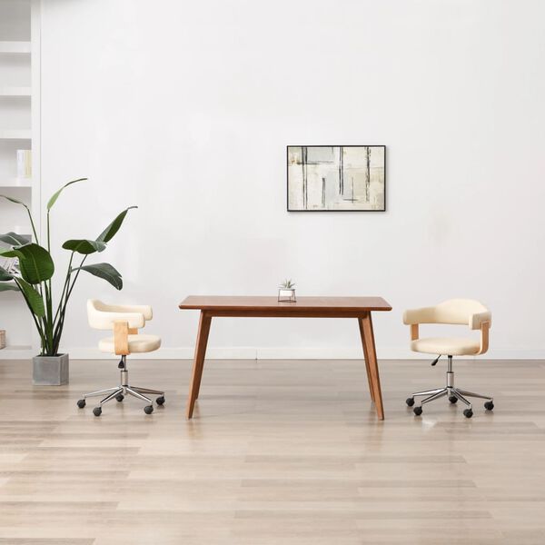 vidaXL Chaise pivotante de bureau Crème Bois courbé et similicuir