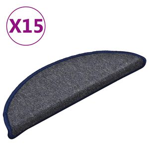 vidaXL Tapis d'escalier 15 pi&egrave;ces 56 x 17 x 3 cm Gris fonc&eacute; et bleu Demi-rond