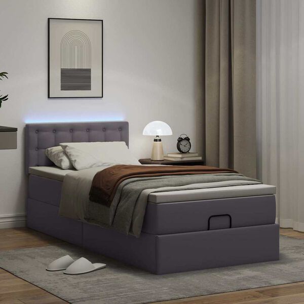 VidaXL Cadre de lit ottoman avec matelas gris 80x200 cm similicuir
