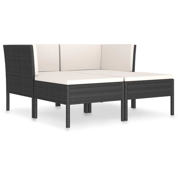 vidaXL Salon de jardin 4 pcs avec coussins Résine tressée Noir