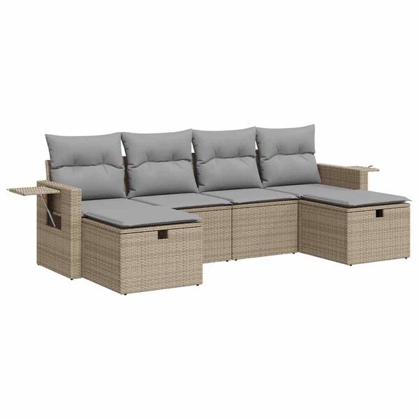 vidaXL Salon de jardin avec coussins 6 pcs beige r&eacute;sine tress&eacute;e