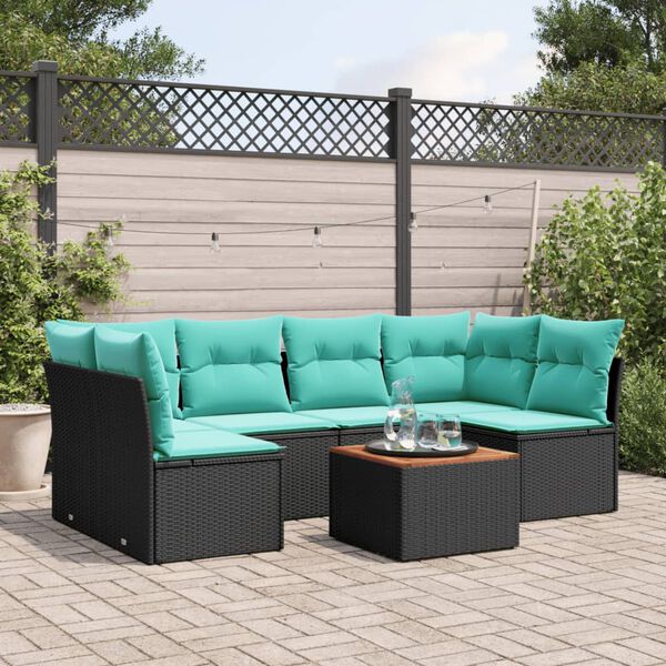vidaXL Salon de jardin 7 pcs avec coussins noir r&eacute;sine tress&eacute;e