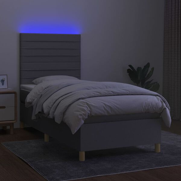 vidaXL Sommier &agrave; lattes de lit et matelas et LED Gris clair 90x190 cm