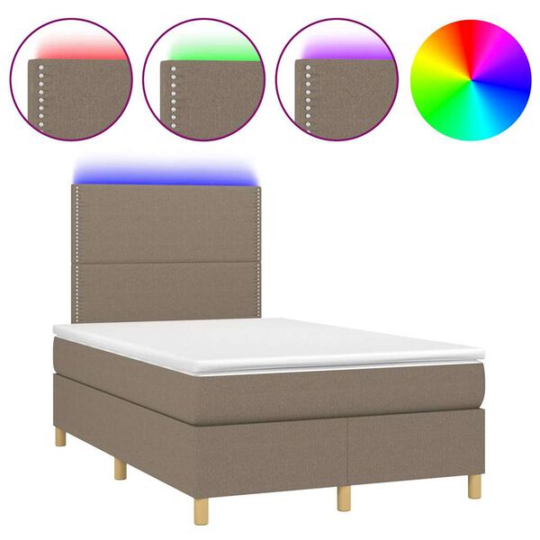 vidaXL Sommier &agrave; lattes de lit matelas et LED taupe 120x190 cm tissu